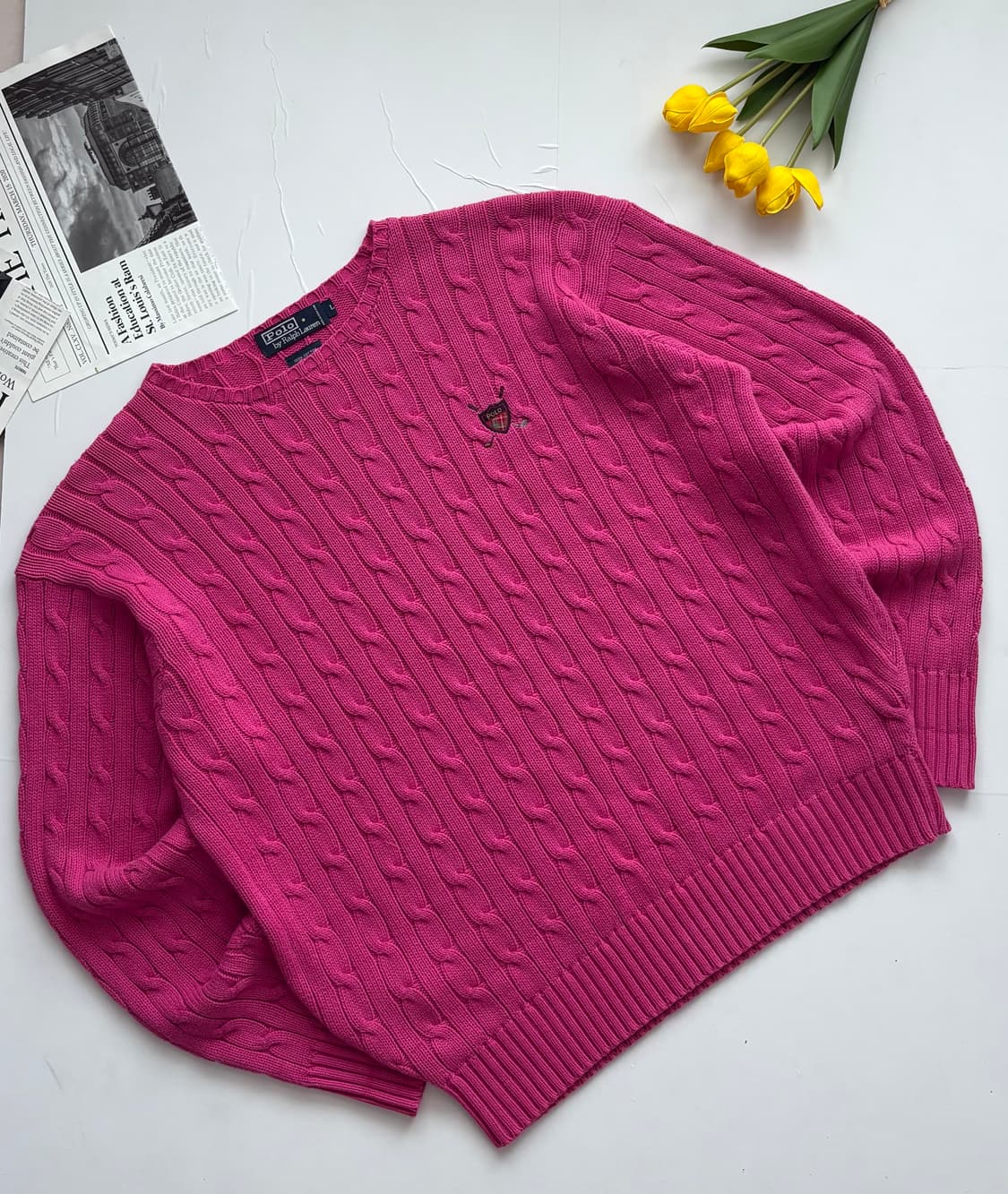 Polo 폴로랄프로렌 핑크 케이블 니트 상품이미지1