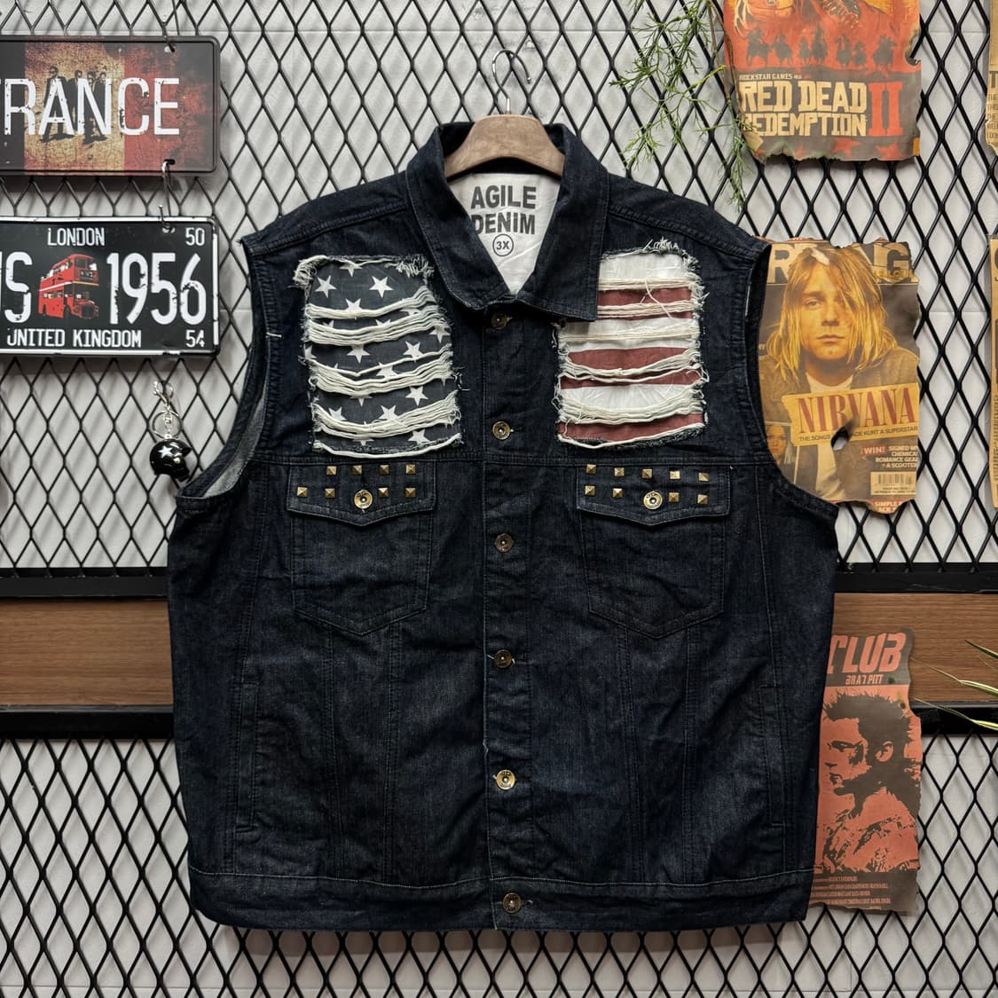 USA VINTAGE 데님 조끼 전후면 성조기 포인트 진청 상품이미지3