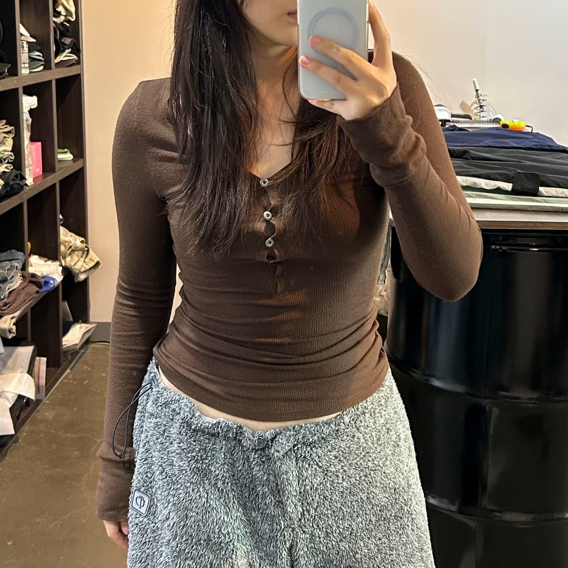 브라운 버튼 롱 슬리브 상품이미지6