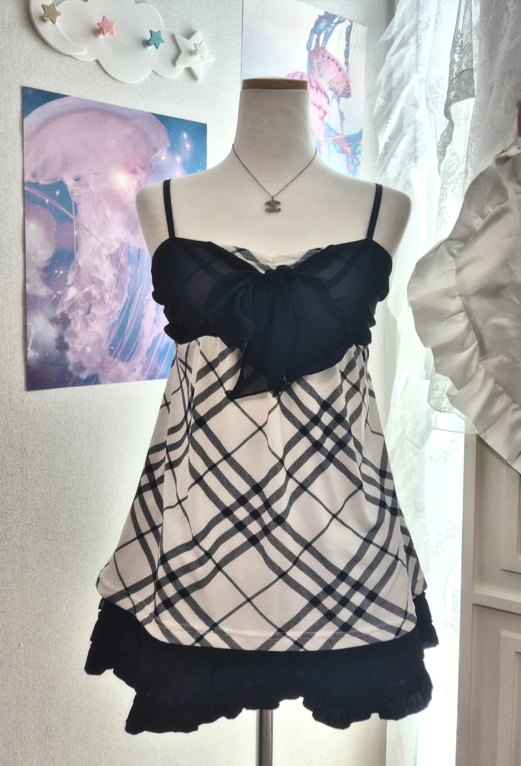 노바체크 리본 슬리브리스 오네갸루 히메갸루 공겜여주 상품이미지3