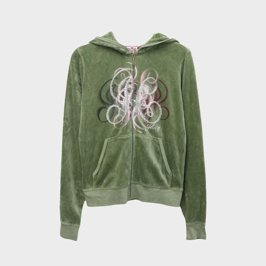 쥬시꾸뛰르 Y2K 그린 벨벳 후드 집업 60836  상품이미지1