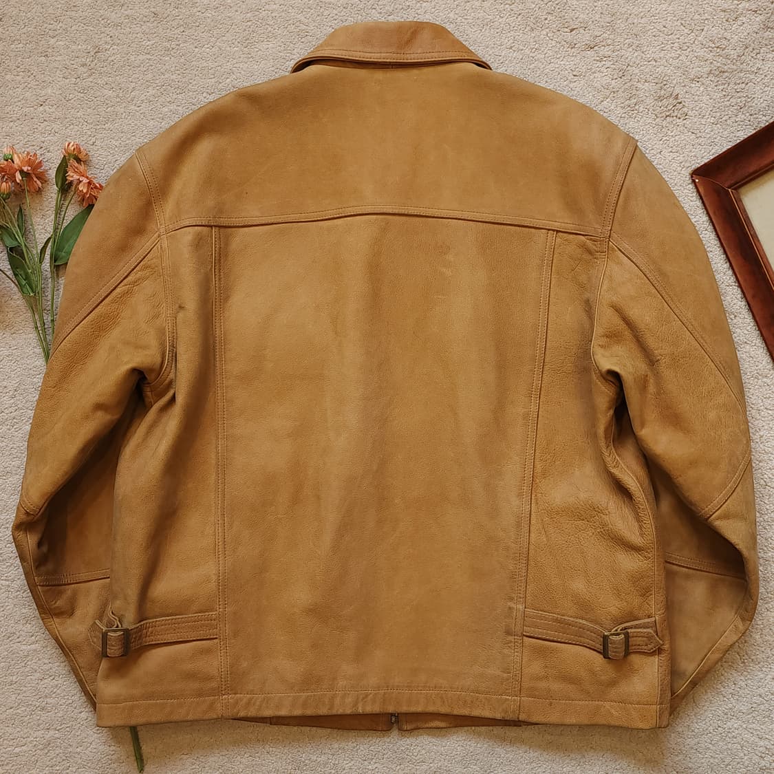 90s 아카펠라 왁스드 레더 프렌치 가죽자켓 양털 카라 빈티지  XXL 상품이미지3