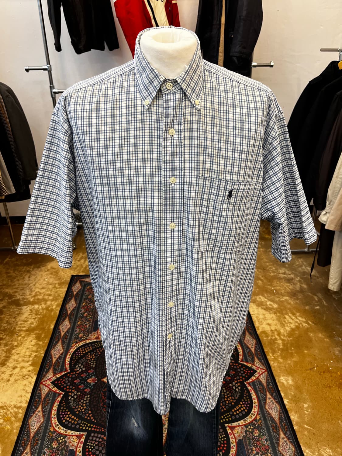90s 폴로 랄프 로렌 체크 반팔 셔츠 블루 상품이미지2