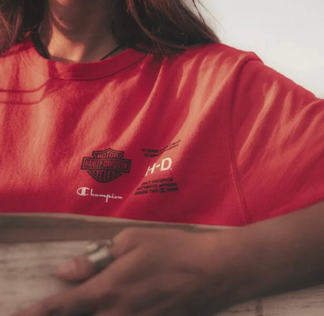 XL) 챔피온 X 할리데이비슨 팬애틱 반팔티셔츠 레드 상품이미지4