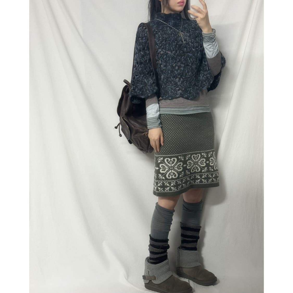 울 블렌디드 스노우 플레이크 패턴 니트 스커트 상품이미지1