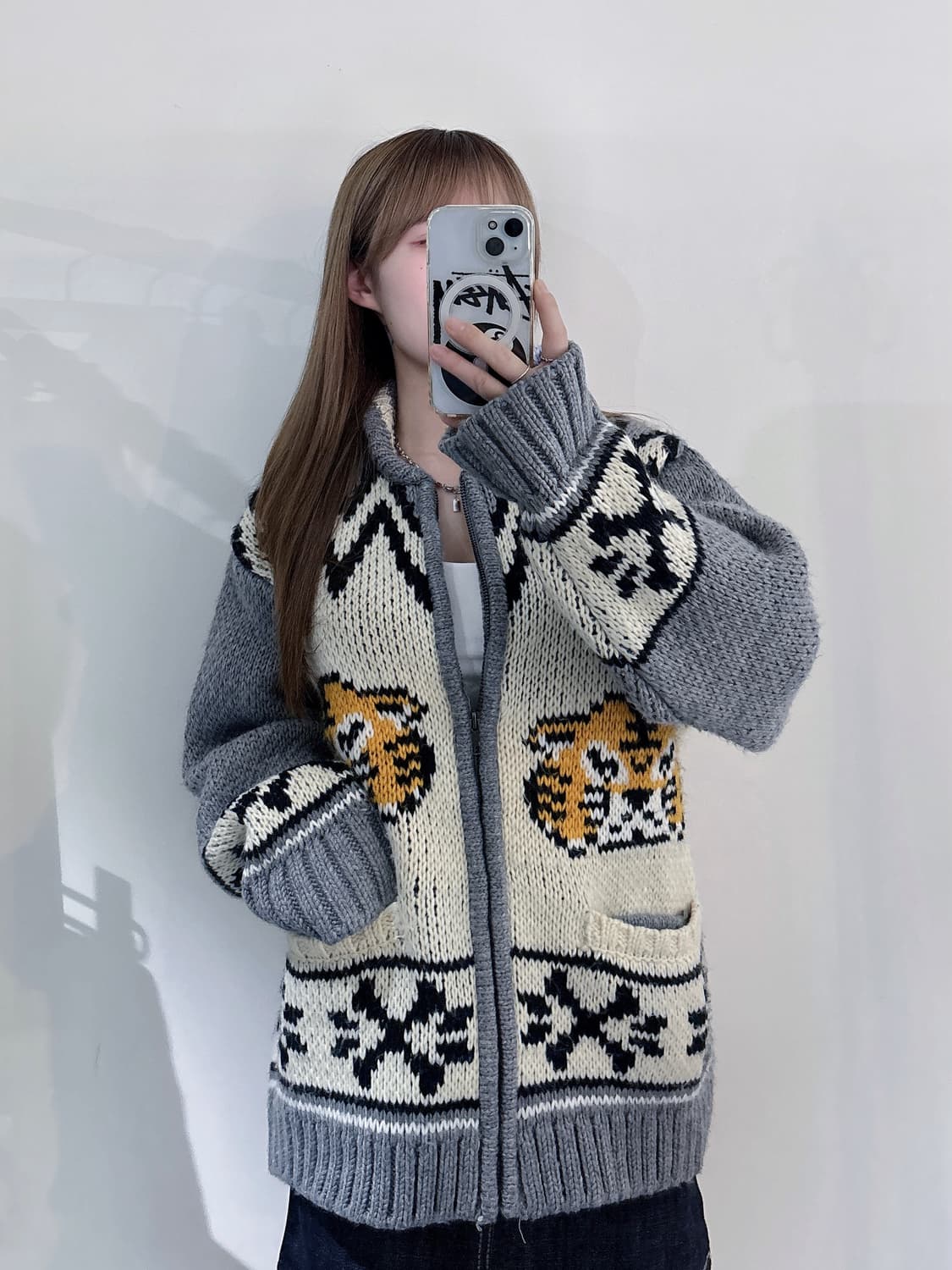그라니프 타이거 패턴 코위찬 니트집업 상품이미지2