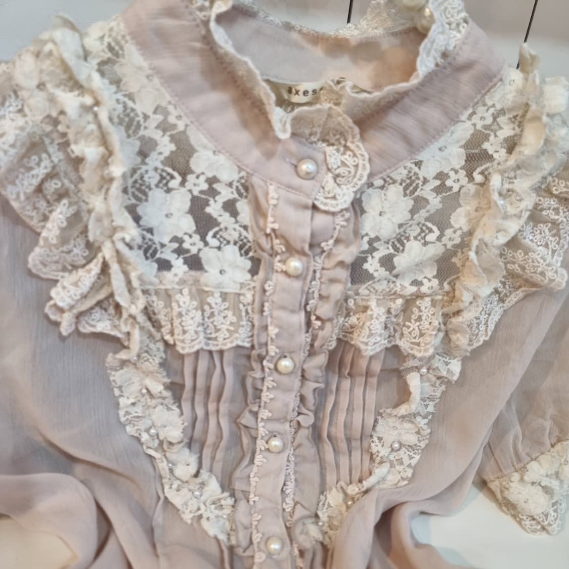 액시즈팜 로맨틱 레이스 카라 시스루 블라우스 상품이미지2