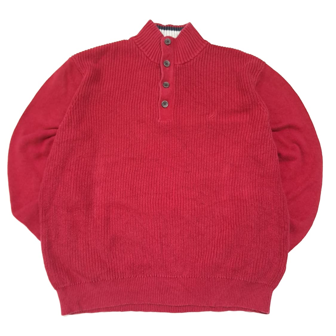 CL138 노티카 코튼 버튼목넥 레드 니트 스웨터 상품이미지1