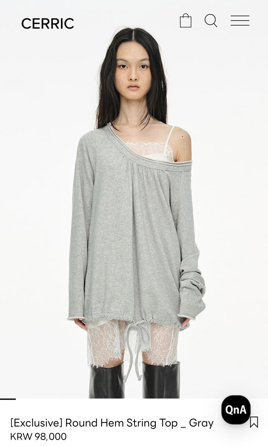 세릭 라운드 헴 스트링 탑 그레이 상품이미지1