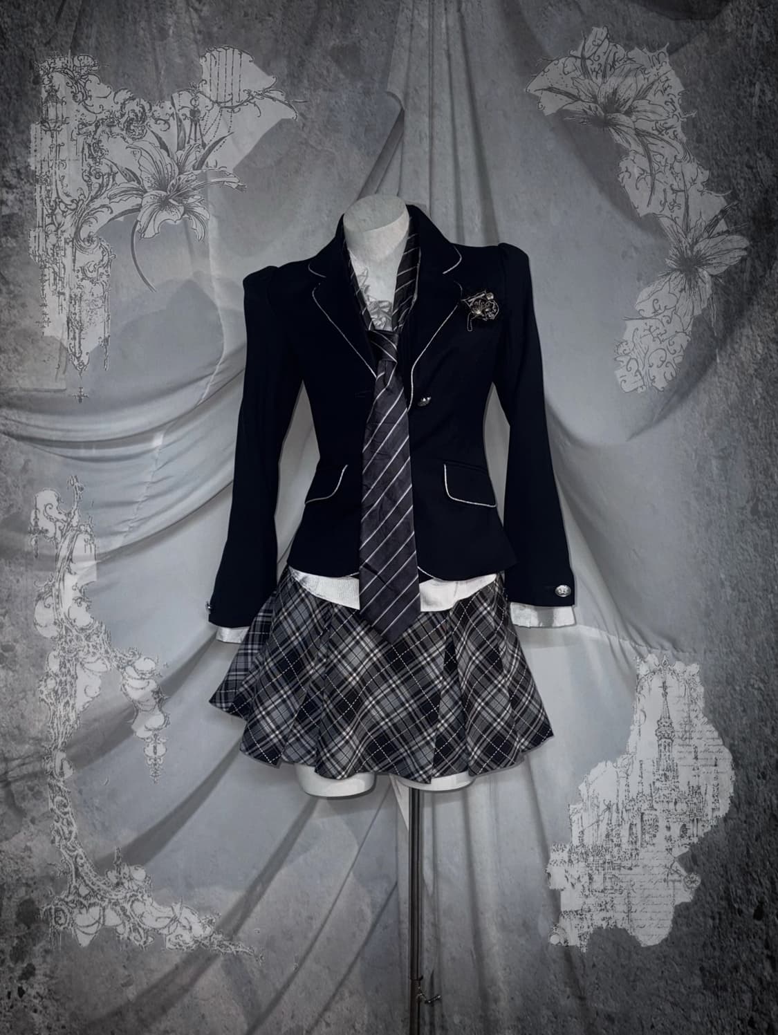 무채색 체크 공겜여주 프레피 코디세트  상품이미지1