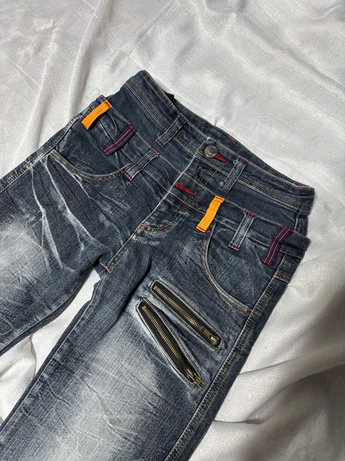 “Unknown” 2Belt Y2K Crack Washing Zipper 상품이미지3
