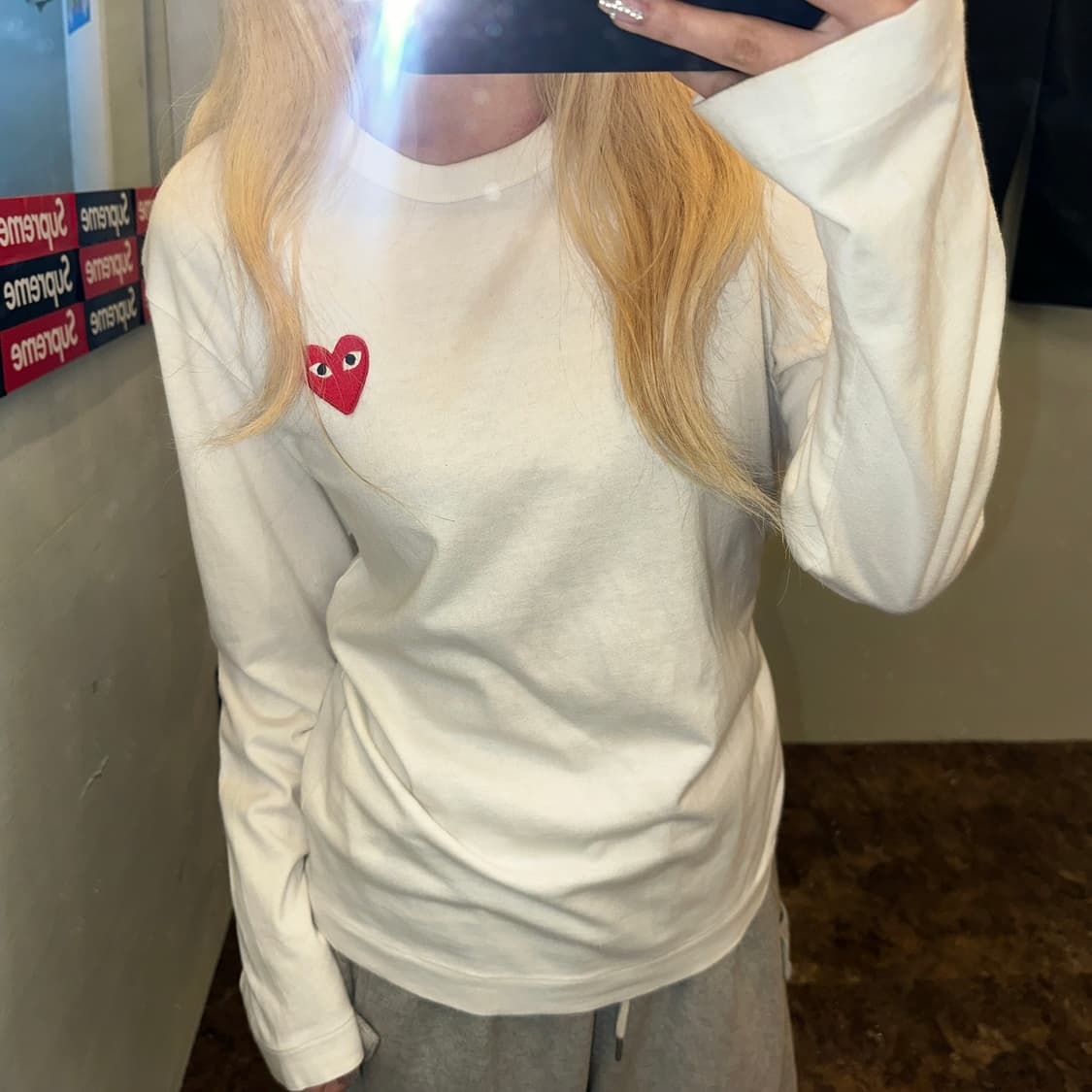 플레이 꼼데가르송 롱슬리브 티셔츠 화이트  상품이미지1