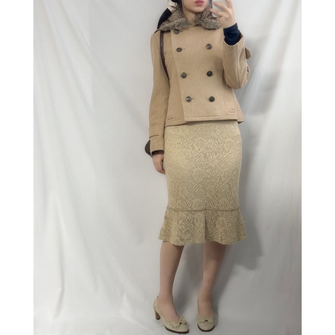 더블 버튼 퍼 카라 코트 상품이미지1