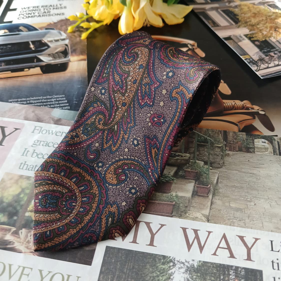 파코라반 실크 브라운 페이즐리 넥타이 8.1cm A+등급 A18959
 상품이미지2