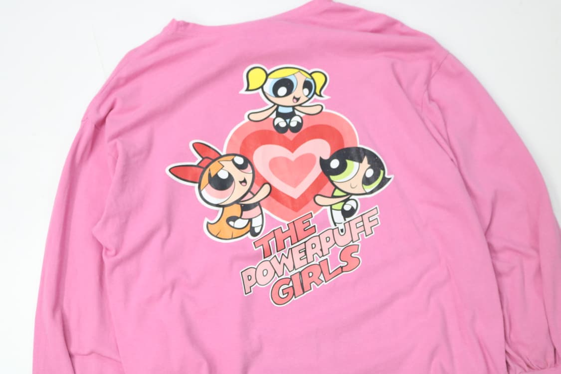 파워퍼프걸 빈티지 하트 그래픽 핑크 롱슬리브 티셔츠 상품이미지3