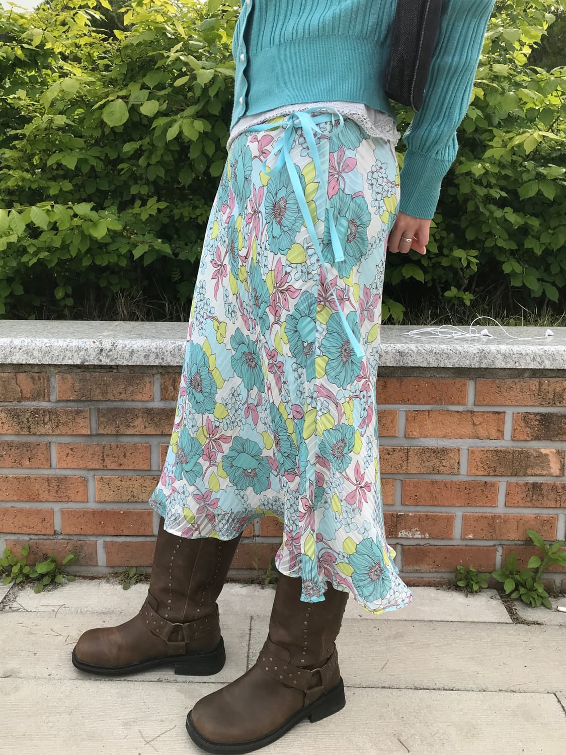 Jpn Pastel Aqua Floral Midi Skirt 상품이미지2