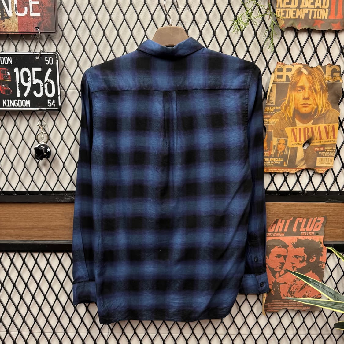 HARE 하레 옴브레 체크 셔츠 전면 원포켓 포인트 블루 블랙 상품이미지2