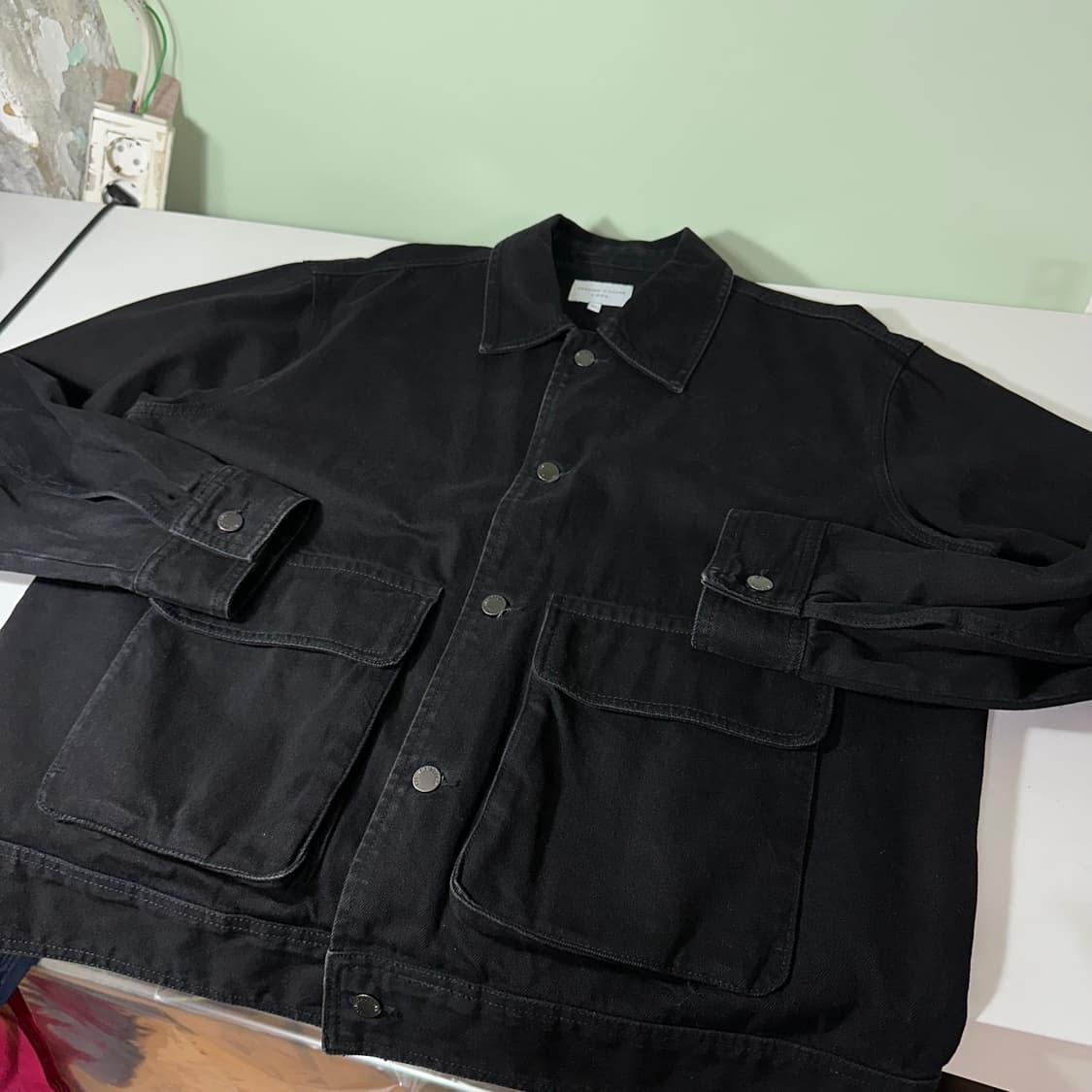 XL 커스텀어클락 오버핏 빈티지블랙 워시드 워크 데님 트러커자켓 상품이미지1