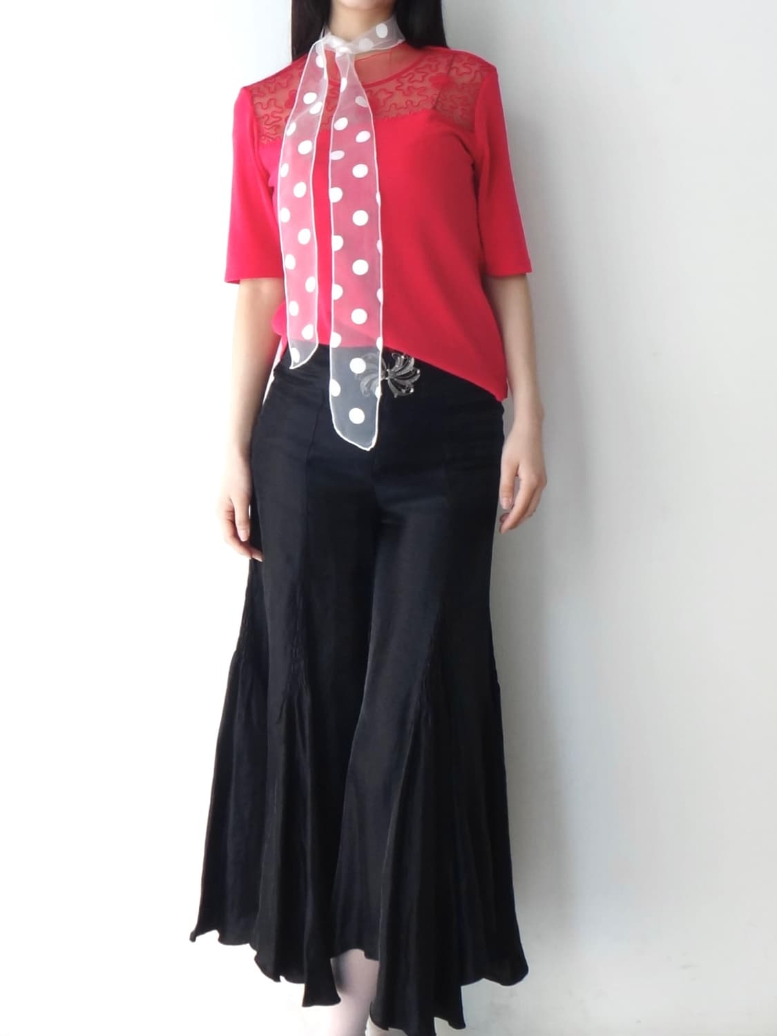 Organza swirl trim tencel top  상품이미지4