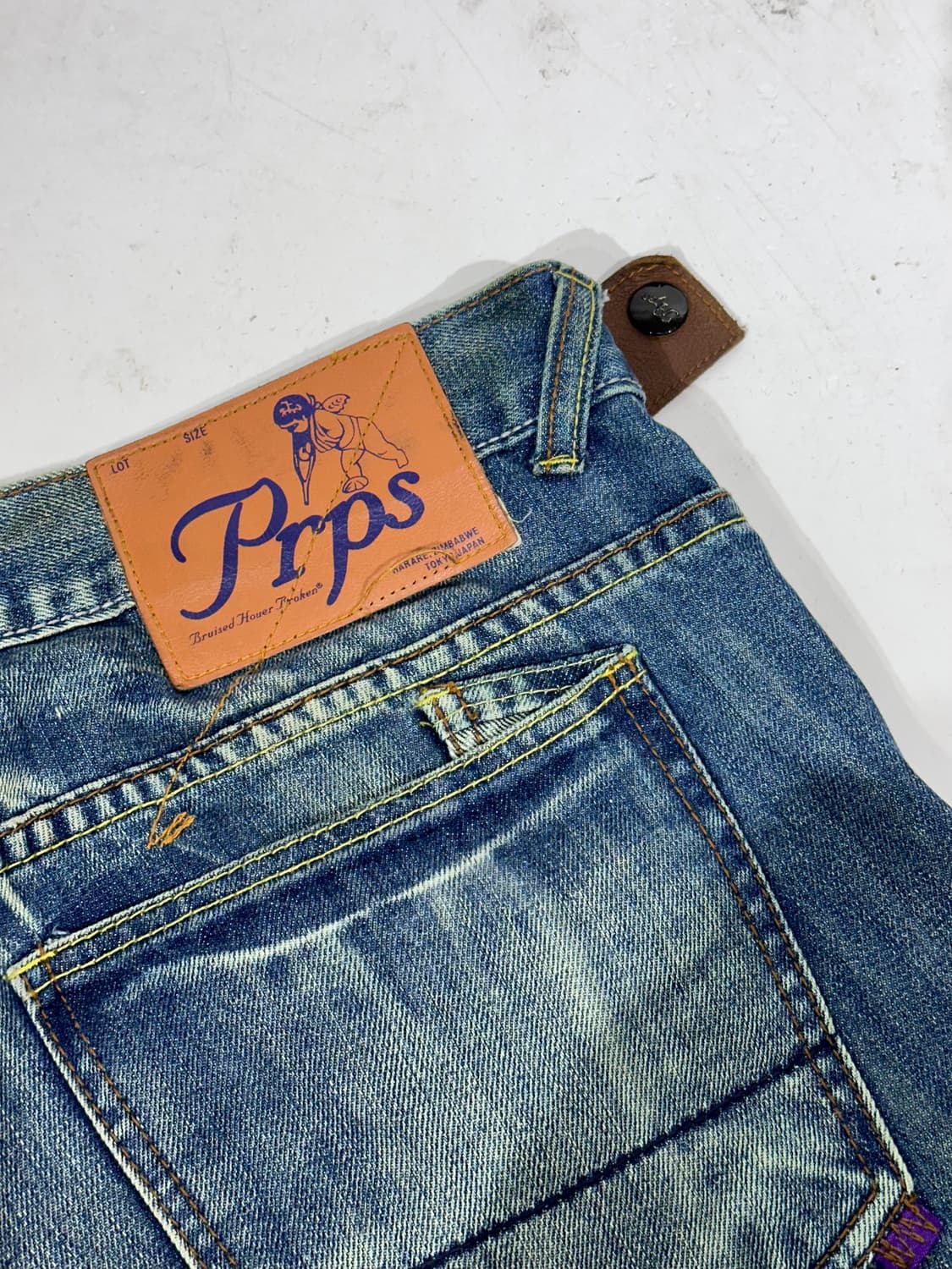빈티지 Prps 재패니즈 중청 워싱 크롭 와이드 데님 팬츠 상품이미지6