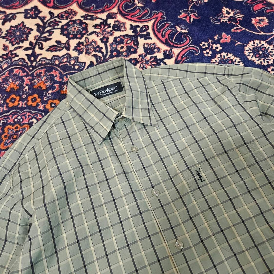 입생로랑 00's 카키 체크 YSL 스몰로고 라이센스 셔츠  상품이미지2