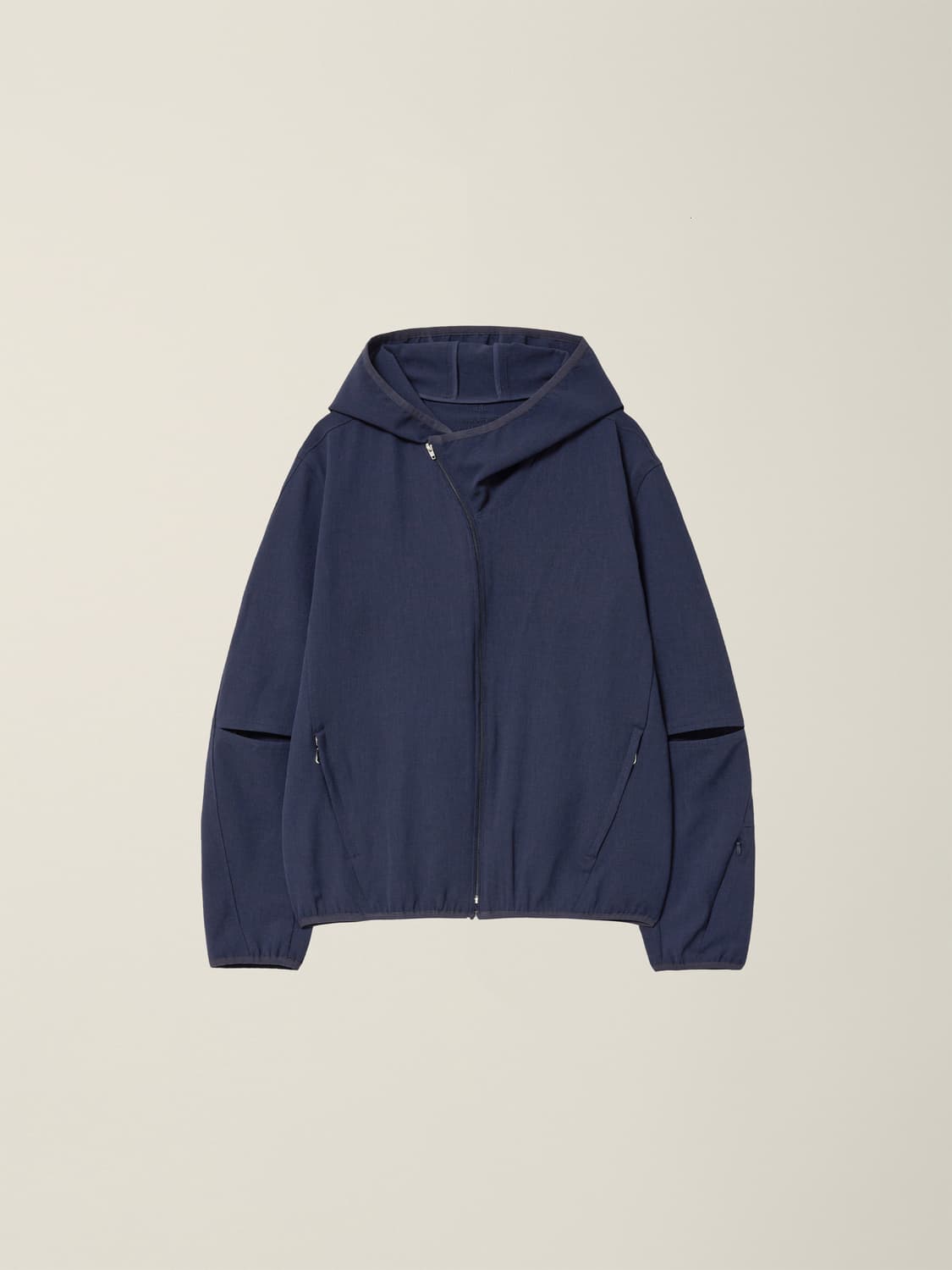 CUT-OUT SLEEVE HOODED ZIP JACKET NAVY 상품이미지1