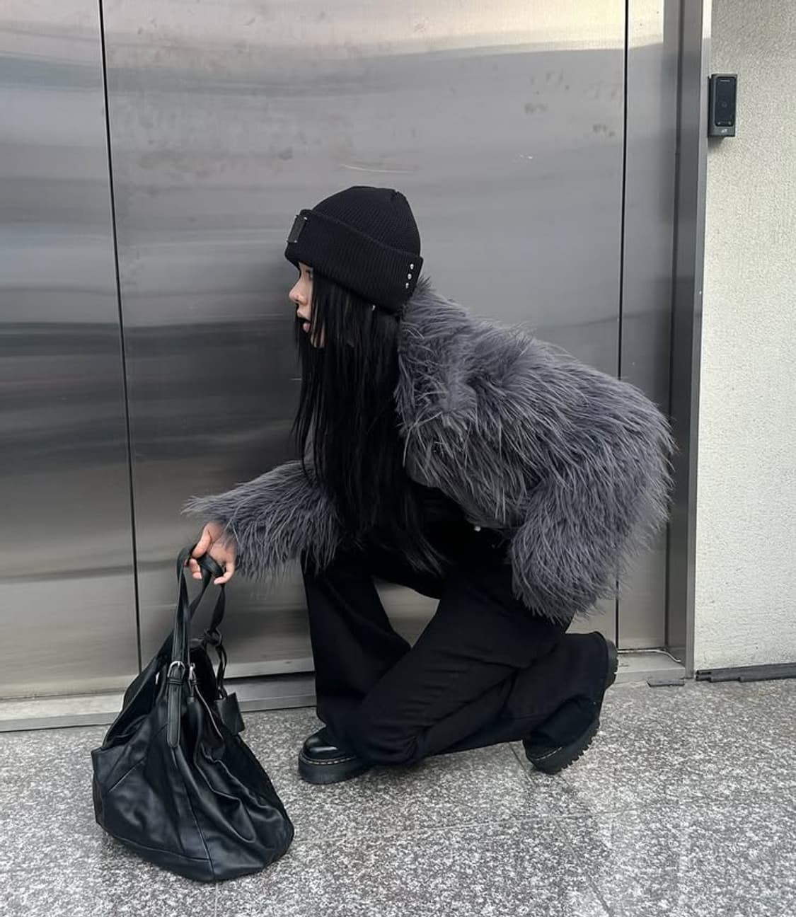 킴서울 퍼 자켓 차콜 상품이미지1