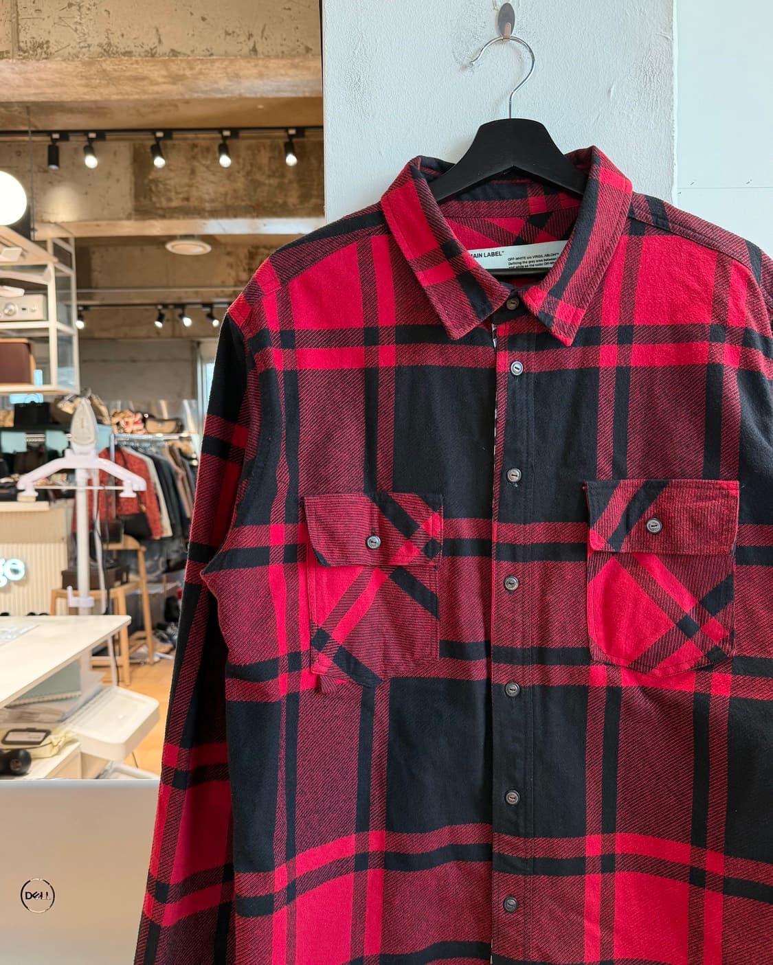 오프화이트 레드 체크 스텐실 플란넬 셔츠 상품이미지4