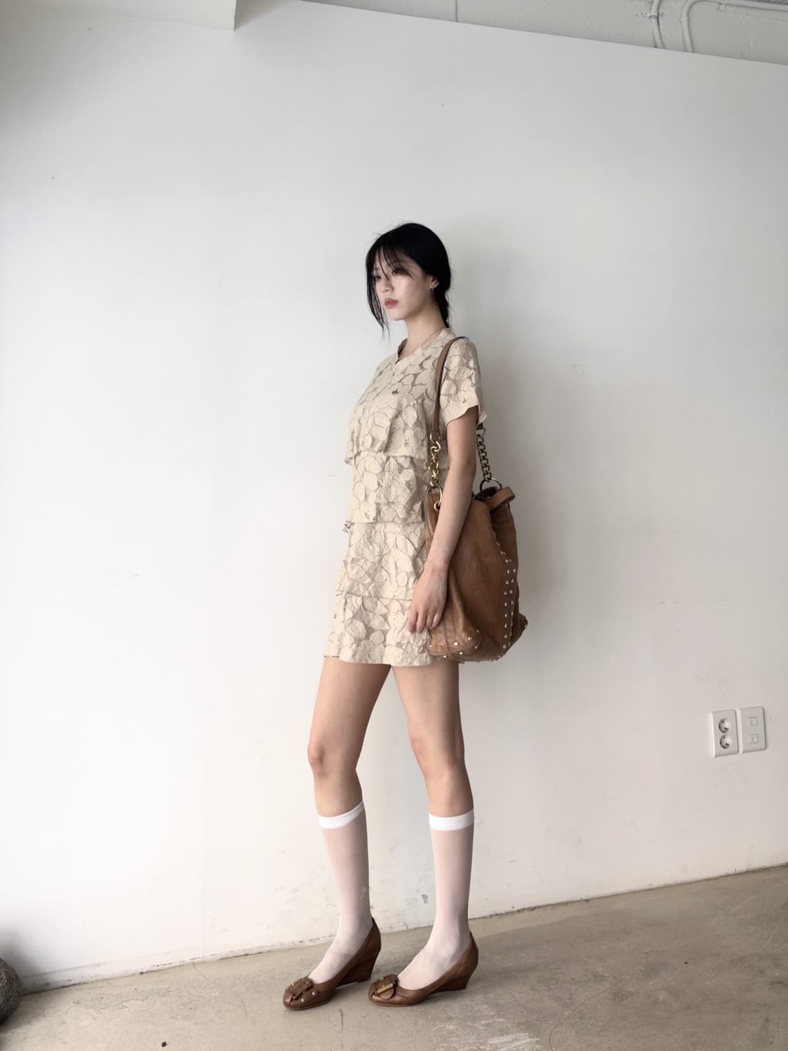 Leaf wave can can sheer blouse & ops 상품이미지1