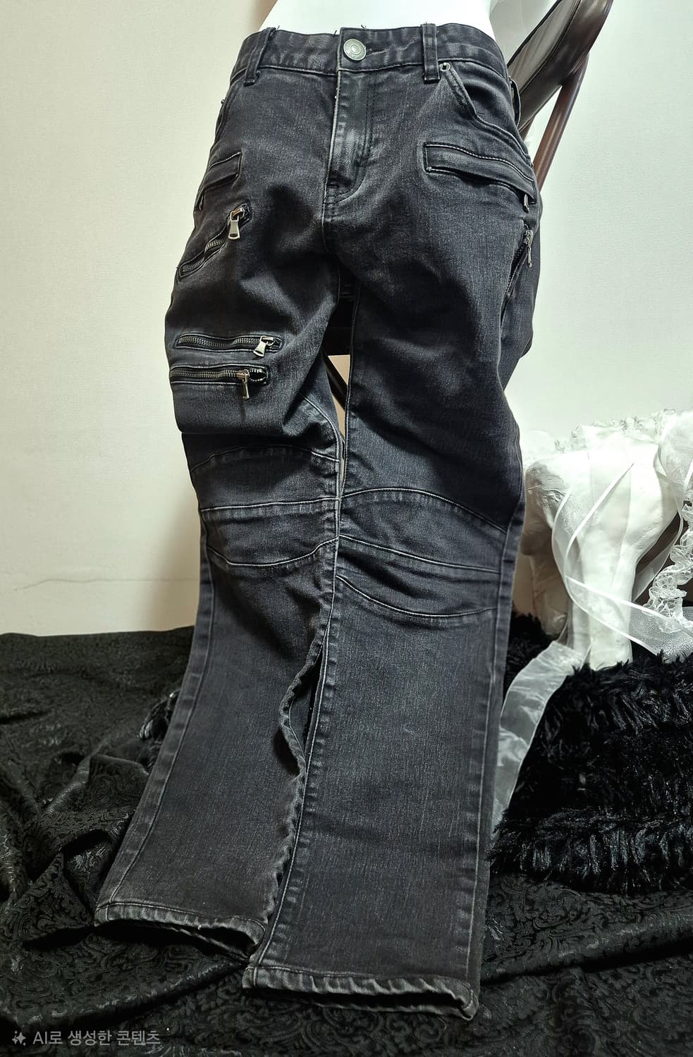 빈티지 지퍼디테일 펑크 블랙 데님팬츠 상품이미지2