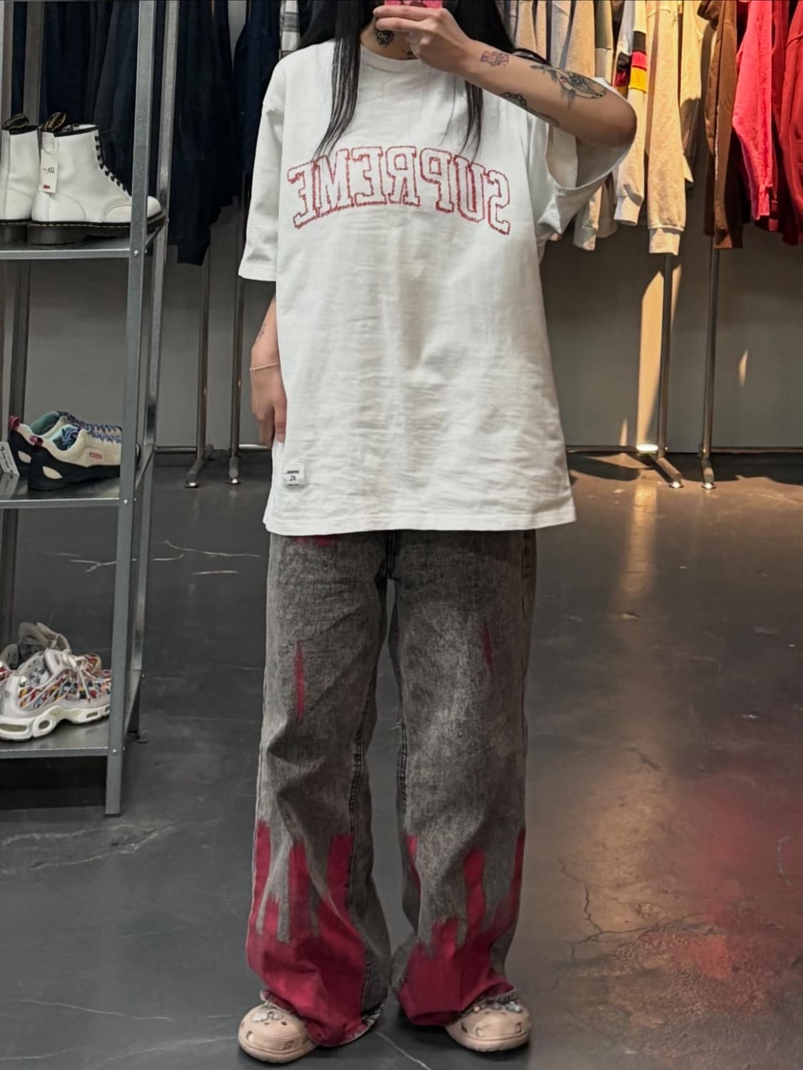 슈프림 스케치 자수로고 숏슬리브탑 화이트 반팔 A3428 상품이미지1