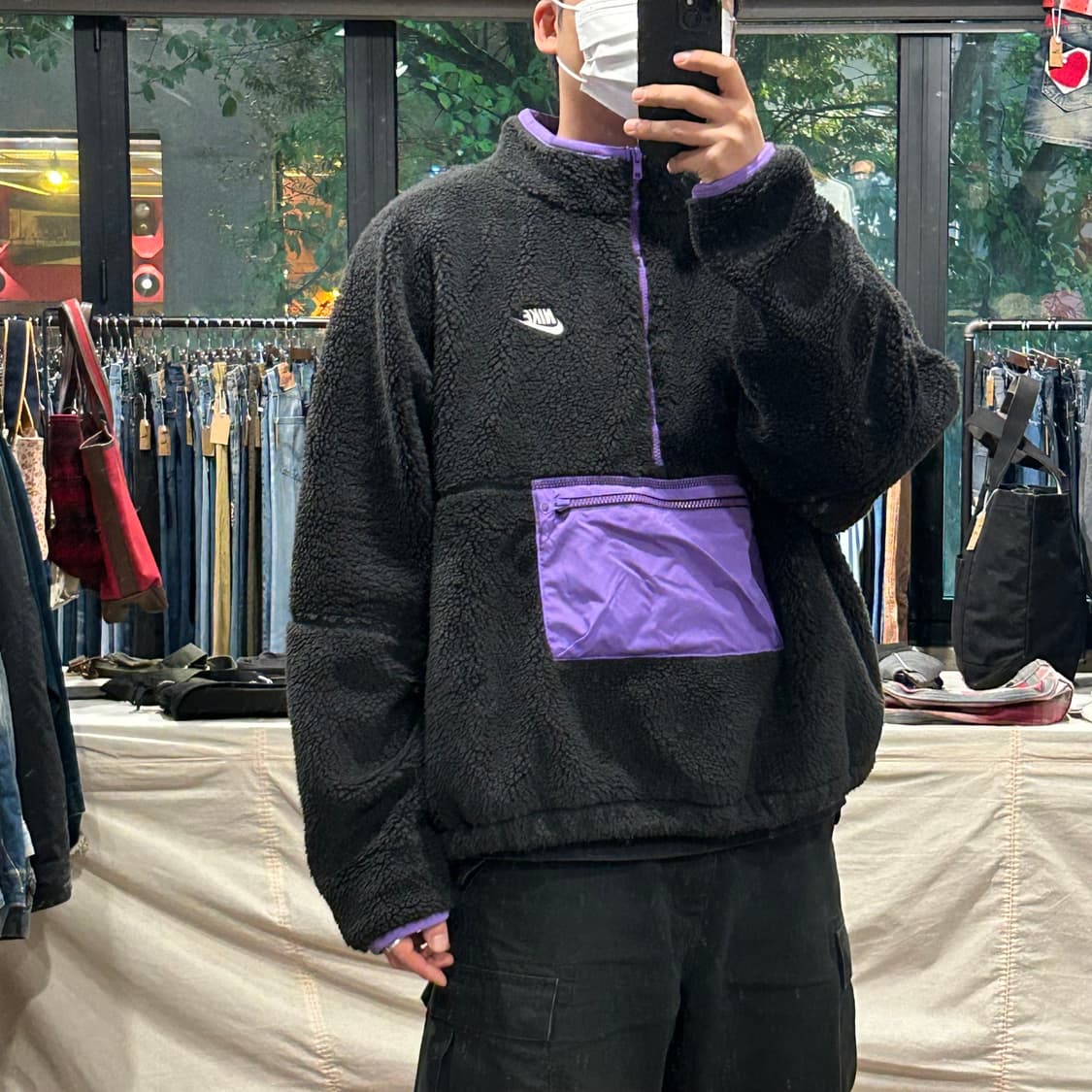 XXXL) 나이키 플리스 후리스 블랙/퍼플 반집업 아노락 상품이미지8