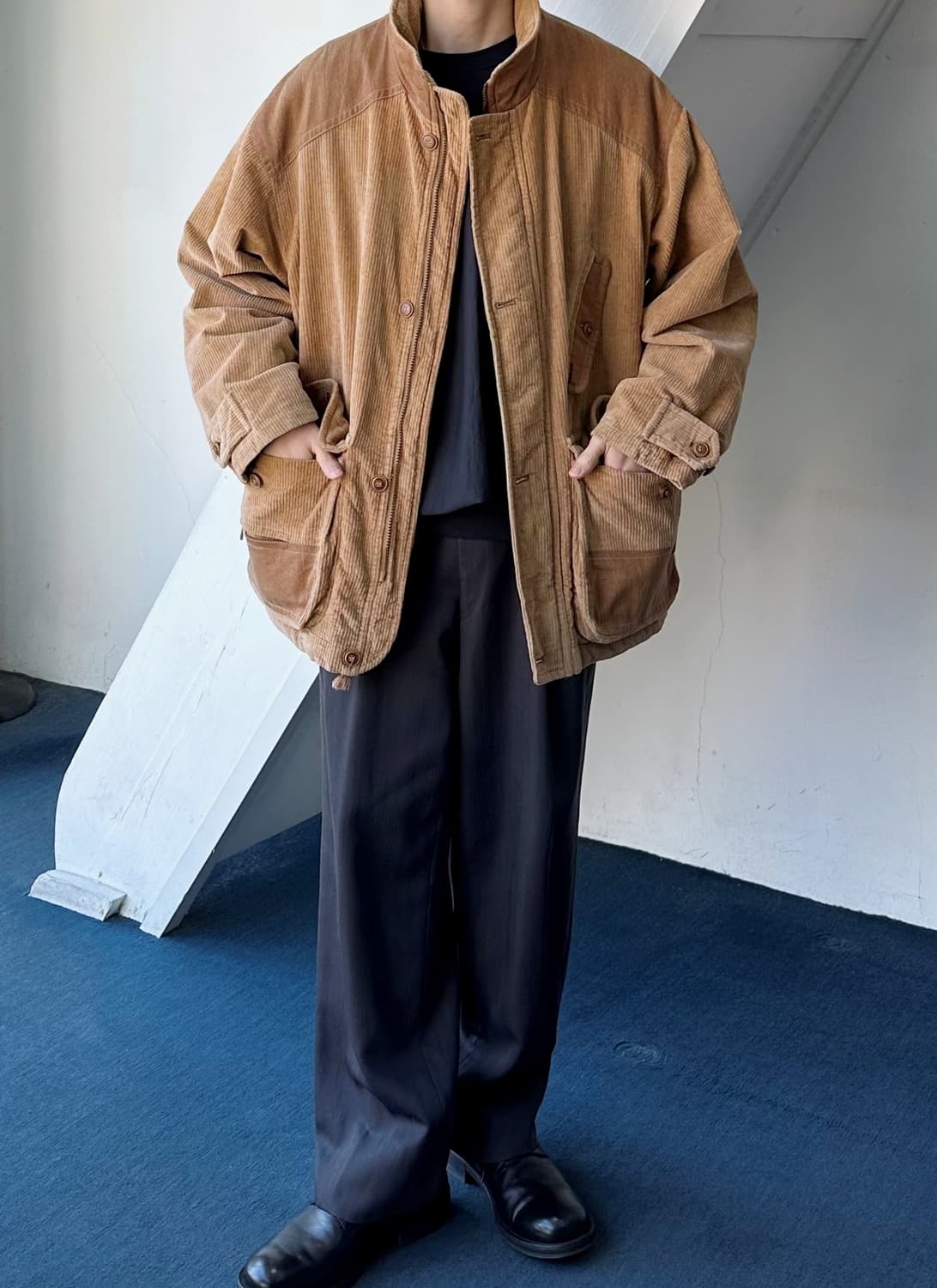 Cord fabric 2way collar utility mid coat 상품이미지8