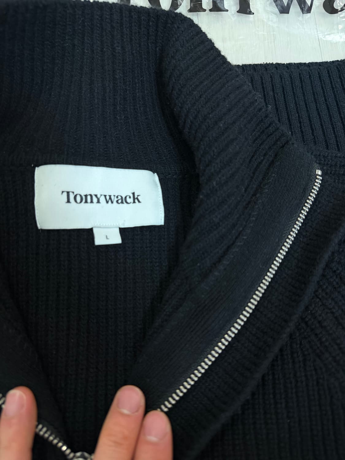 토니웩 메리노 울 니트집업 라지 블랙 상품이미지3