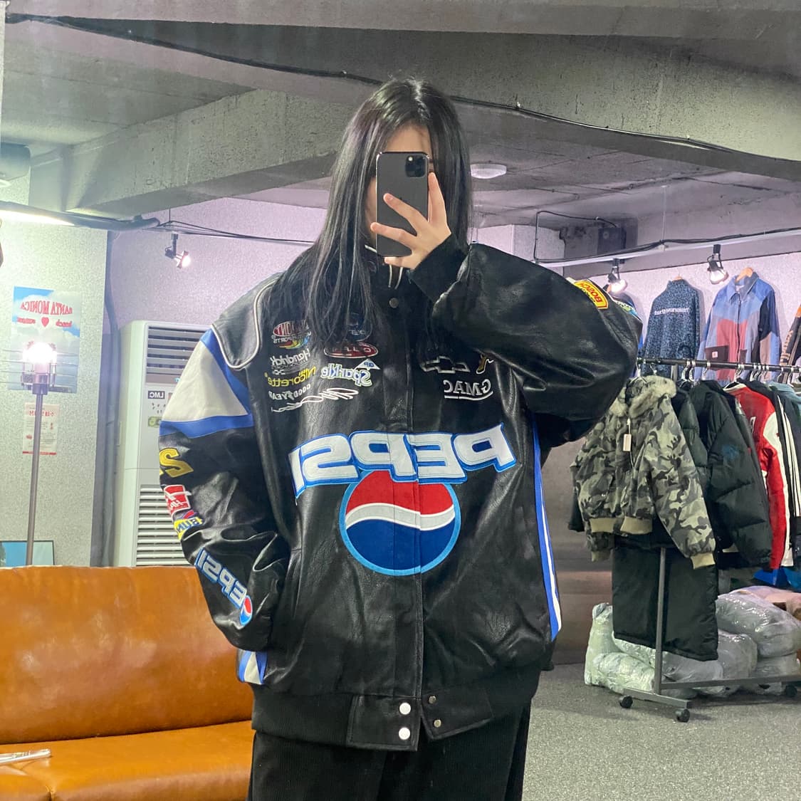 펩시 레이싱 자수패치 블랙 레더자켓 B3699 상품이미지1