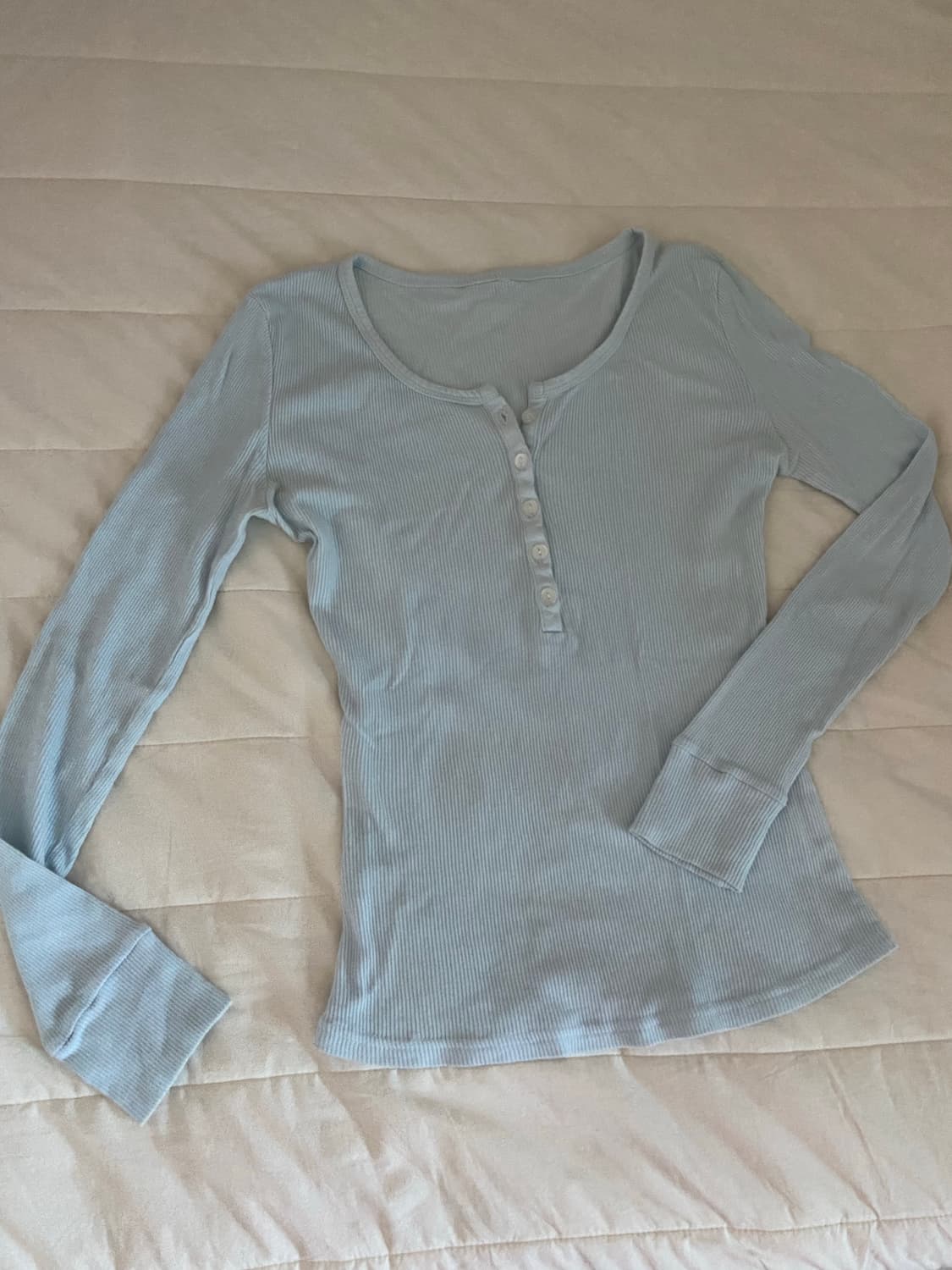 하늘색 헨리넥 골지 롱슬리브 상품이미지2