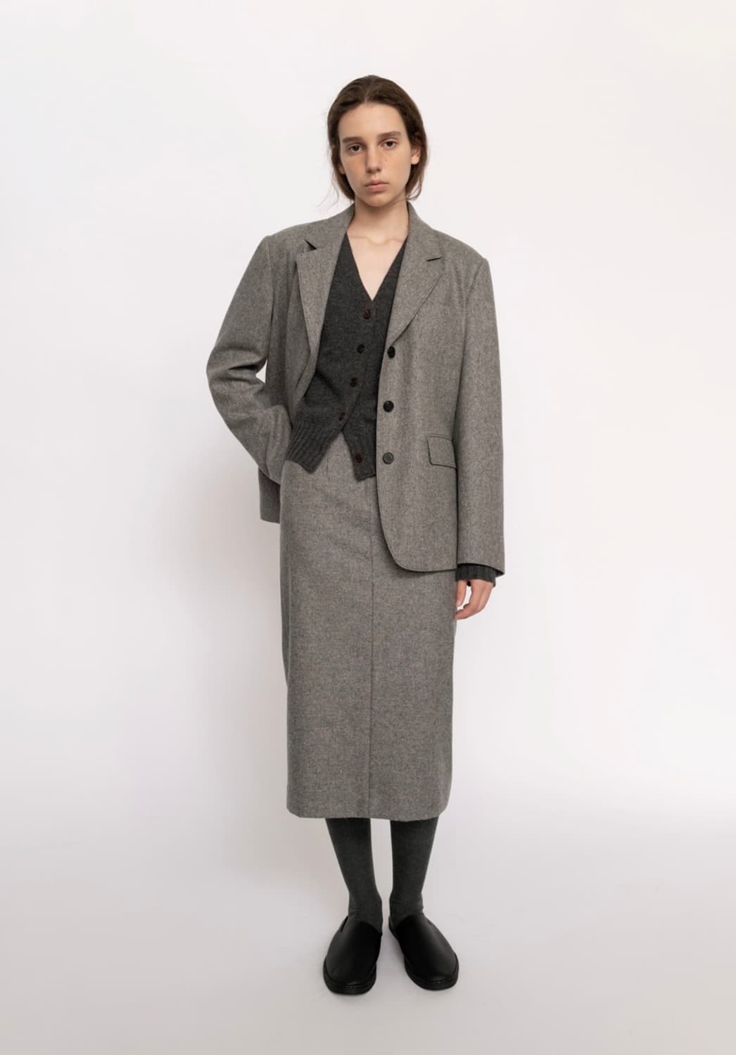 르로브 (lerobe) 차콜 그레이 울 스커트 상품이미지1