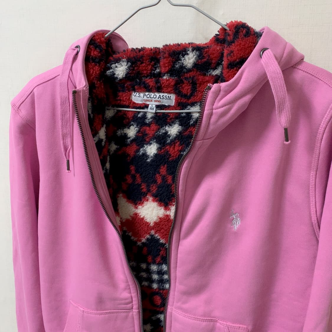 새상품 us 폴로 정품 핑크 코튼 기모 후드집업 L 100 화이트라벨 상품이미지9