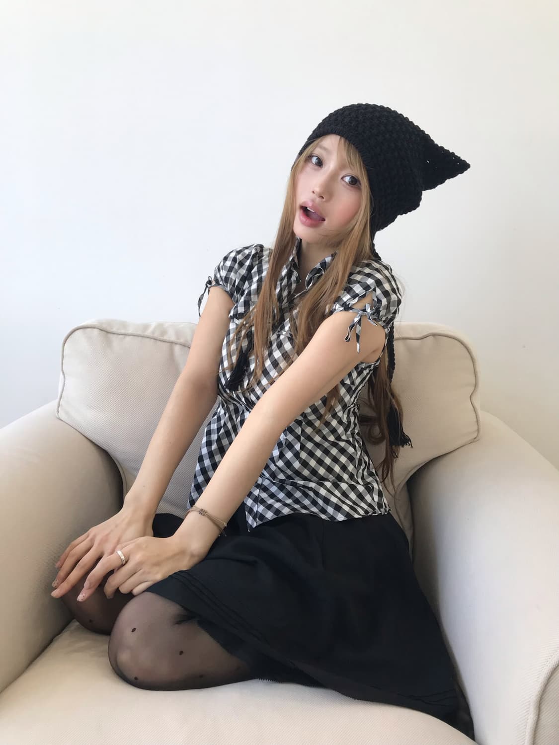 버버리 블랙 체크 퍼프 블라우스 무채색 코디 상품이미지5