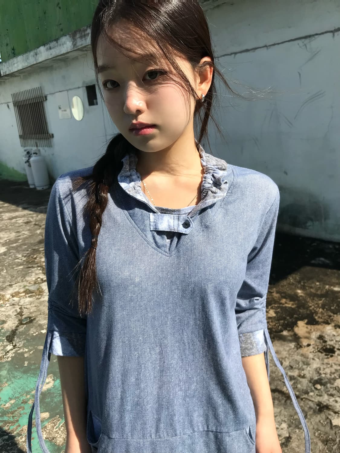 블루 스트링 소매 원피스  상품이미지6