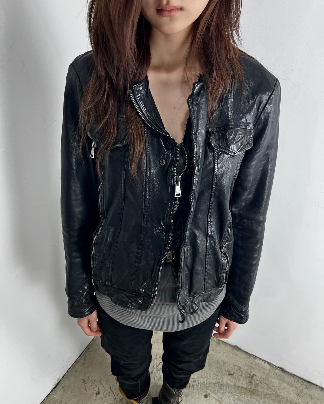 조르지오 브라토 체스트 지퍼 레더 자켓 상품이미지1