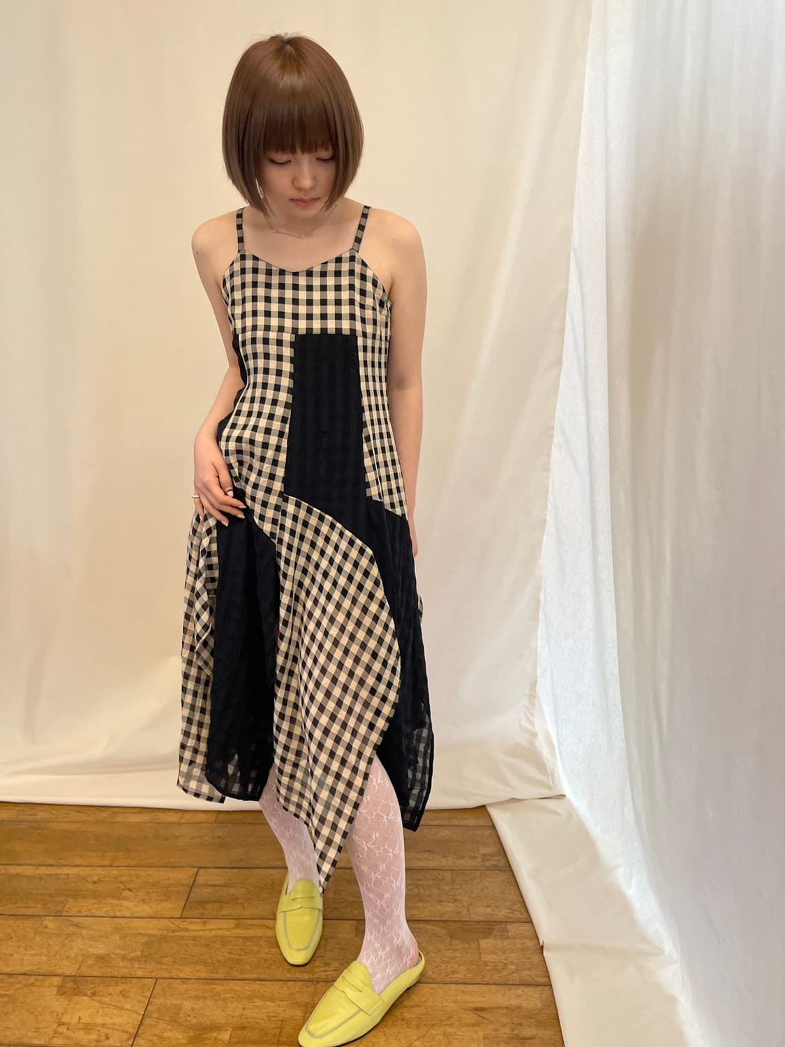 check unbalance dress 상품이미지3