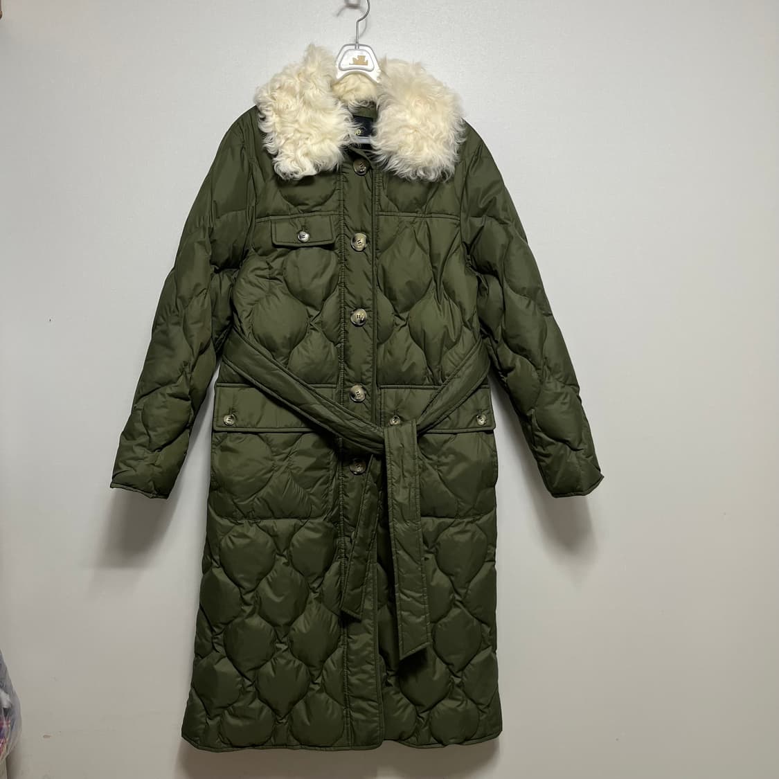 maje 마쥬 구스다운 천연 양털 카키 퍼 롱패딩 s 상품이미지1