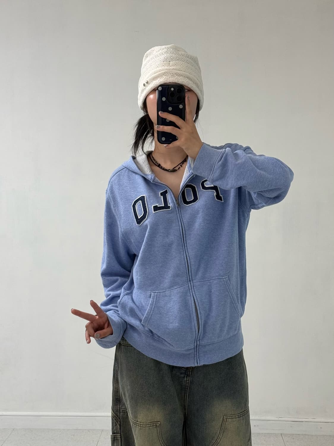 폴로 스카이블루 로고 후드집업 상품이미지3