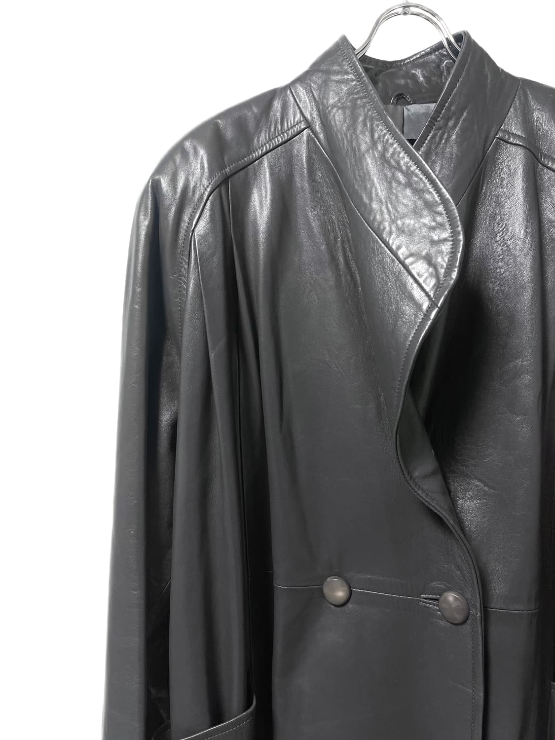 Oiled Charcoal Lambskin Leather Coat 상품이미지2