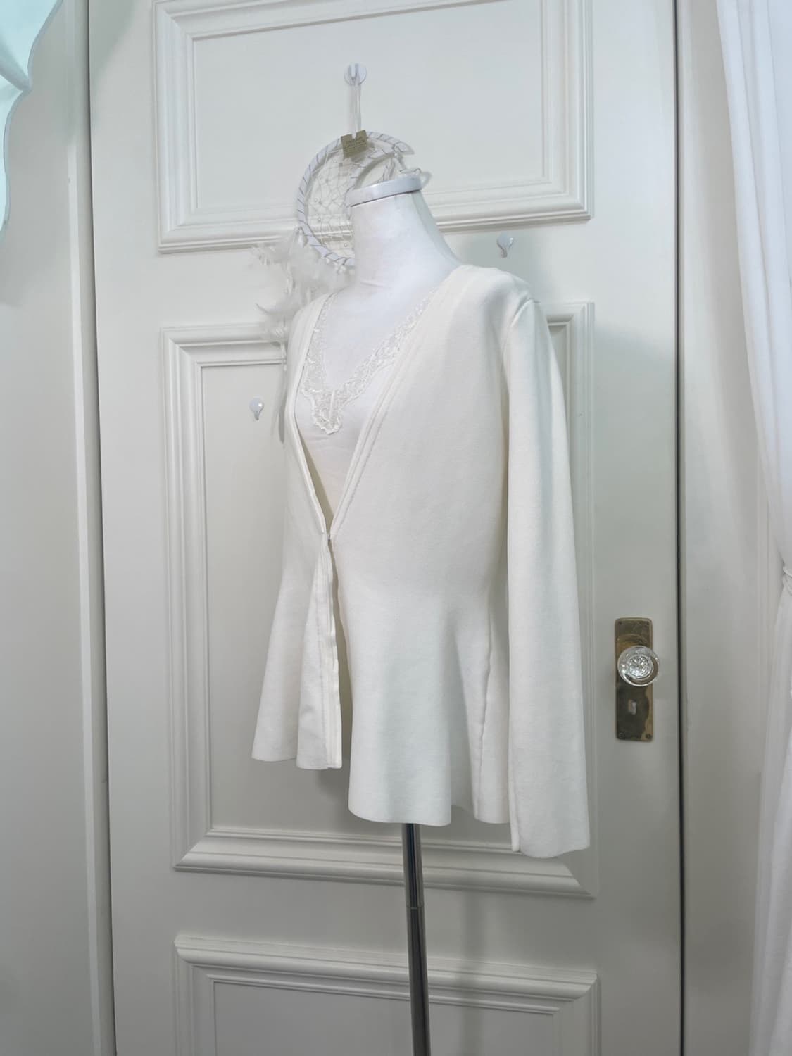 ivory v-neck flare cardigan&lace cotton 상품이미지2