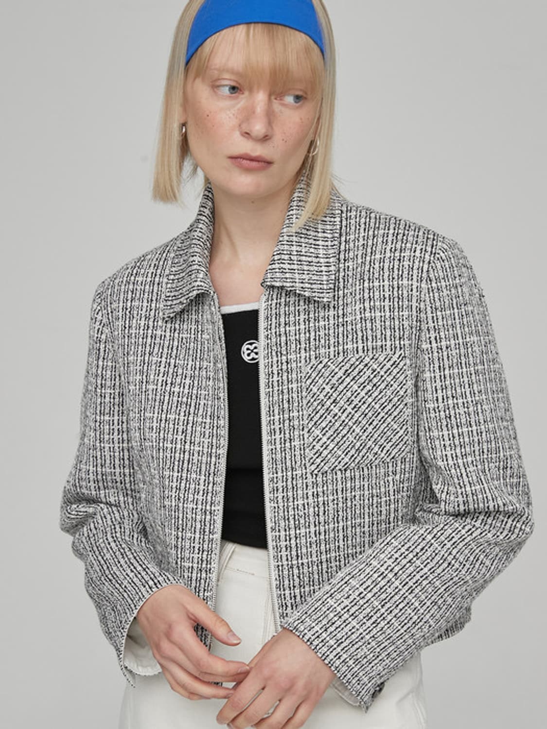 새상품) 엔오르 트위드 크롭 집업 자켓 정가 238,000원 하객룩 상품이미지2