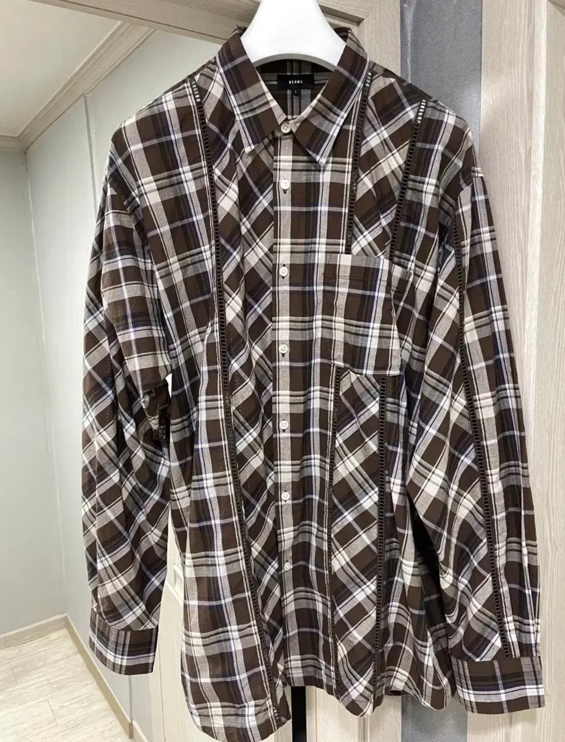 빔즈 beams 디테일 체크 셔츠 브라운 L 상품이미지1