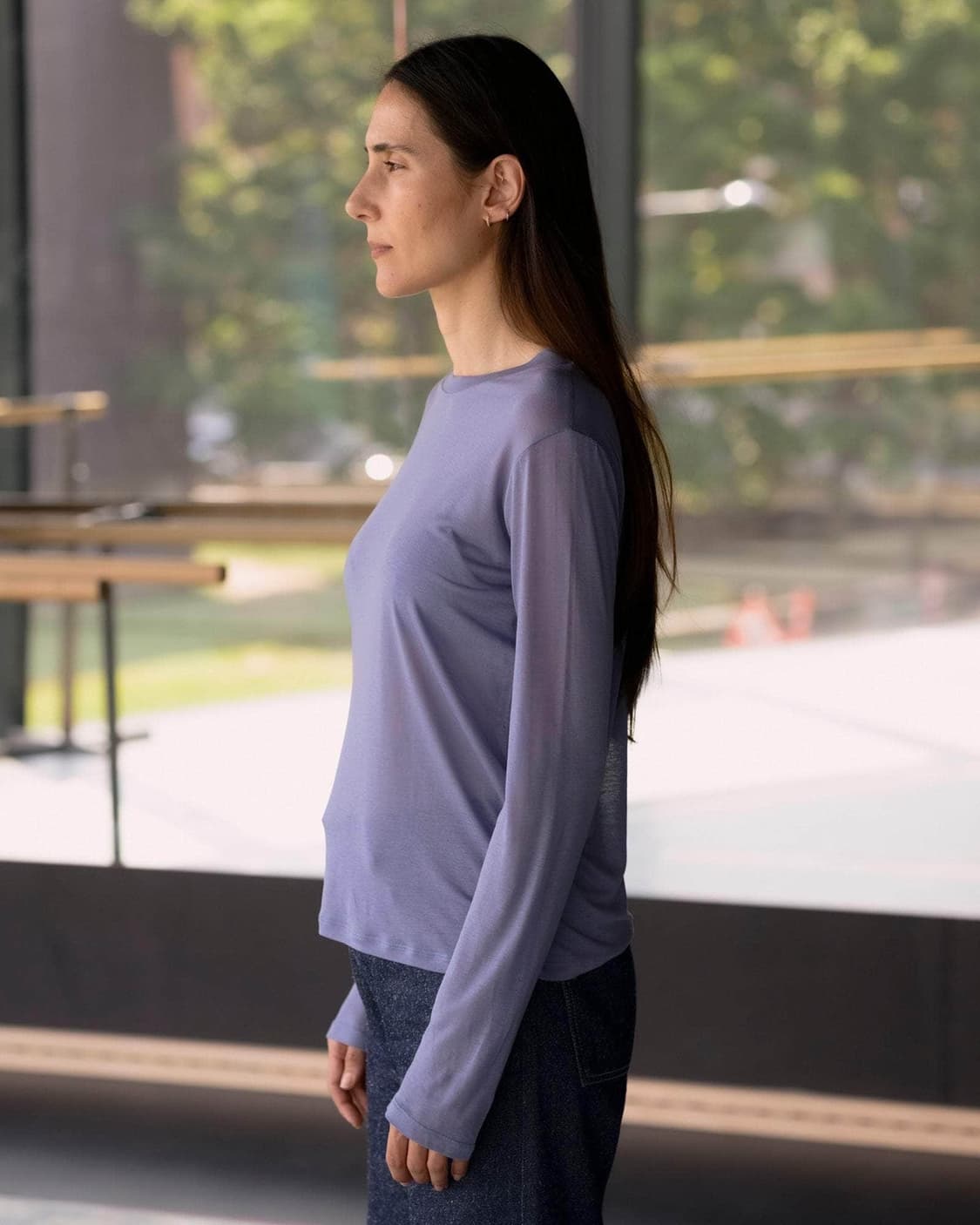 [S,M,L]베이스레인지 Bamboo 롱 슬리브리스 탑/블루 상품이미지2