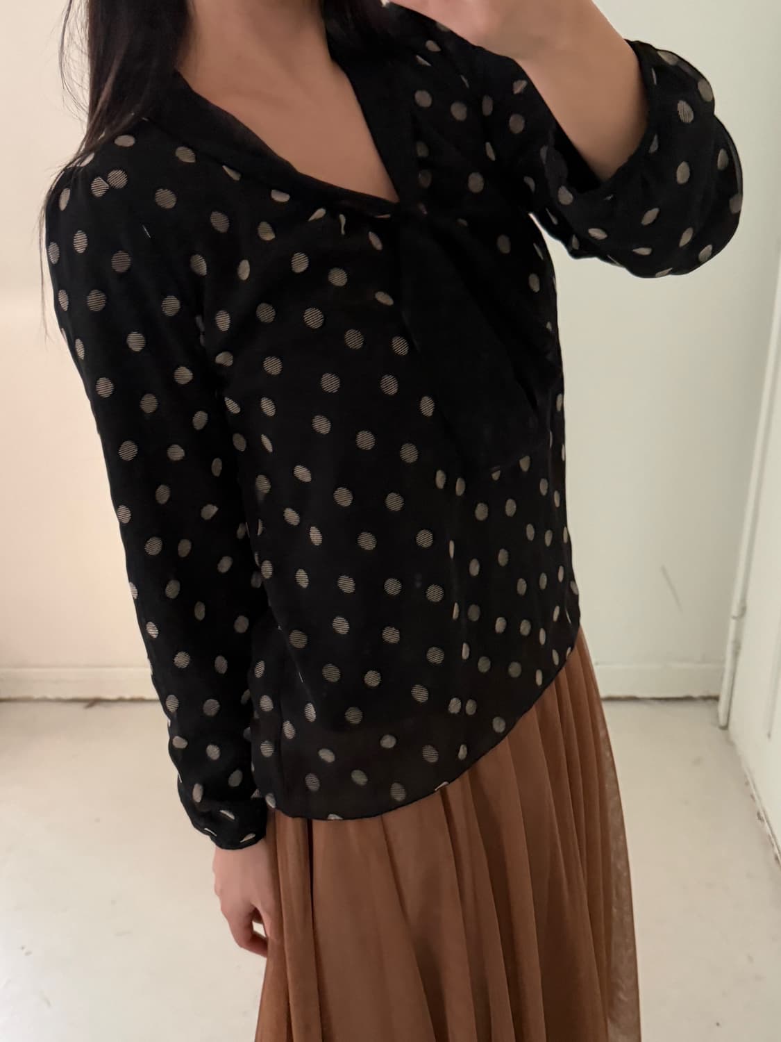일본빈티지 도트 리본 블라우스 상품이미지4